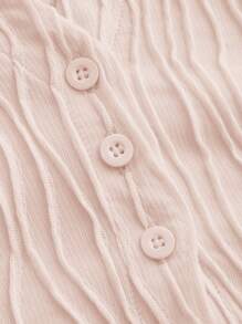 SHEIN MOD Solid Button Front Flounce Sleeve Tee - Dusty Pink - View 4