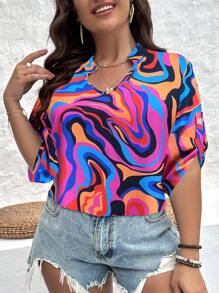 Breezaya Hơn In Toàn bộ Cuộn lên tay áo Áo sơ mi - Nhiều màu - Xem 3