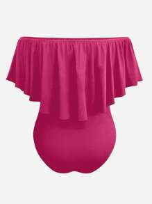 SHEIN LUNE 大碼一字肩荷葉邊紐扣細節連身背心 - 玫紅色 - 查看 2