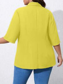 SHEIN LUNE 大碼青果領單釦西裝外套 - 黃色 - 查看 2