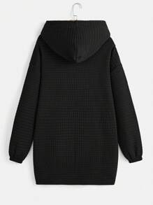 Muchica Túi kangaroo Thả vai Dây rút Váy Hoodie - màu đen - Xem 2