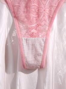 5 条装 花朵蕾丝丁字裤 性感内衣 - 彩色 - 查看 5