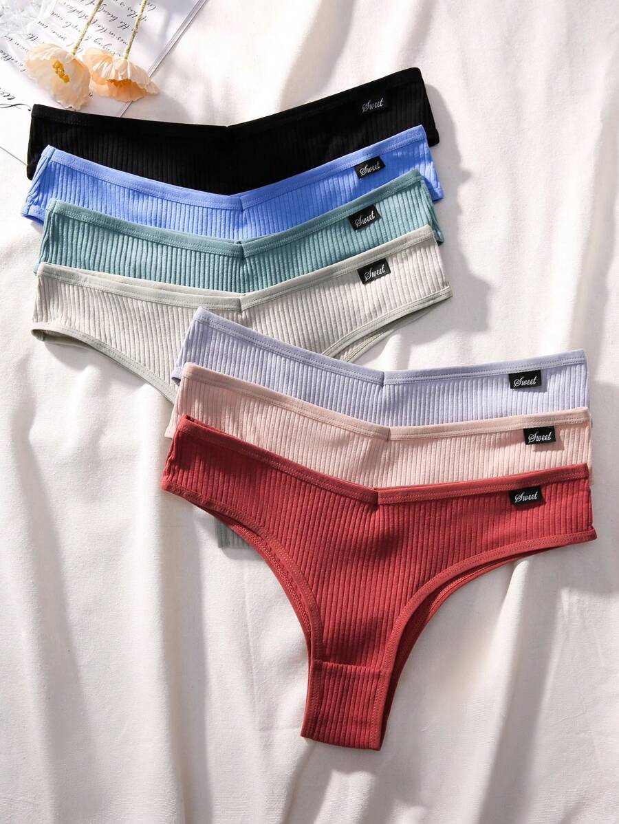 Snug Zone 7 piezas Bragas con diseño de parche de letra tejido de canalé - Multicolor - Ver 1