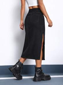 SHEIN PETITE Split Thigh Denim Skirt