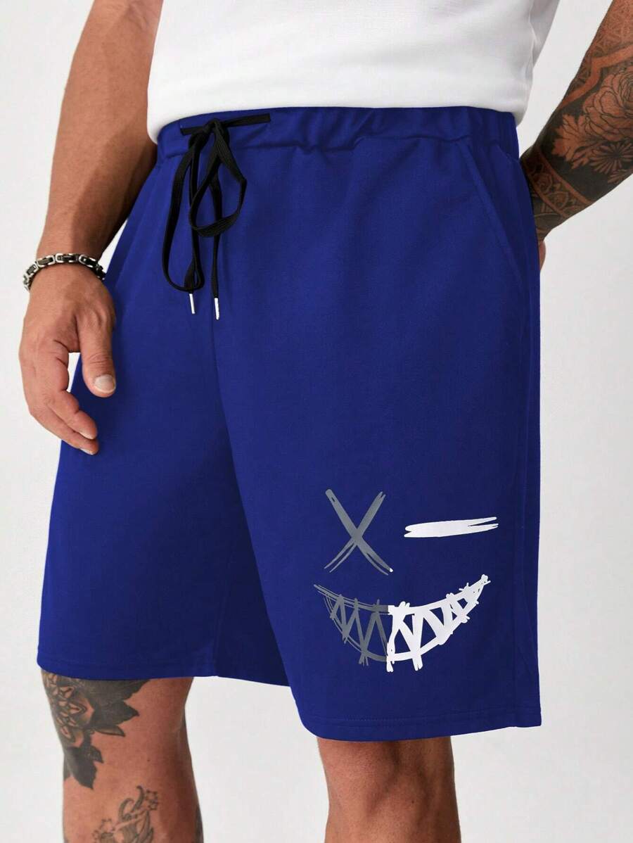 Manfinity EMRG Nam Plus Đồ họa Hoạt hình Eo dây rút Quần short - Màu xanh hải quân - Xem 1