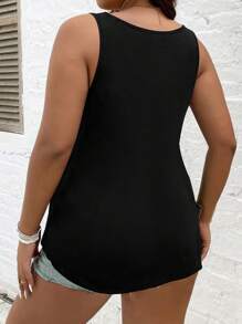 SHEIN LUNE Plus Two Tone Button Detail Tank Top