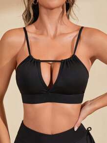 Yoga Sxy Áo lót thể thao Nữ Lộ Lưng Cắt ra màu trơn - màu đen - Xem 3