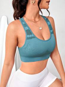 鏤空工字運動型胸罩 - 藍色 - 查看 5
