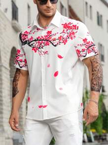 Manfinity Homme 男士大码印花襯衫 - 白色 - 查看 1