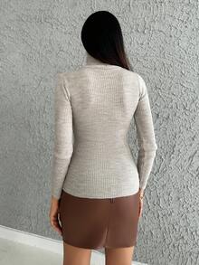 EURMUSE Suéter ajustado de cuello alto de unicolor de manga larga para mujer, otoño/invierno