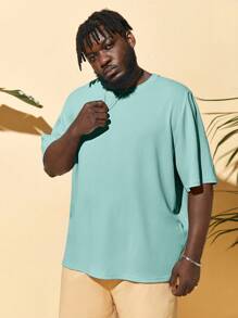 Manfinity NXTstreet Loose Fit Men's Plus Size Solid Round Neck T-Shirt - Mint Green - View 1