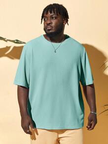 Manfinity NXTstreet Loose Fit Men's Plus Size Solid Round Neck T-Shirt - Mint Green - View 3