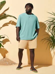Manfinity NXTstreet Loose Fit Men's Plus Size Solid Round Neck T-Shirt - Mint Green - View 5
