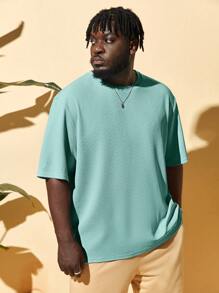 Manfinity NXTstreet Loose Fit Men's Plus Size Solid Round Neck T-Shirt - Mint Green - View 6