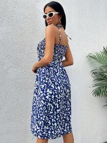 Allover Print Cami Dress - Blue and White - View 2