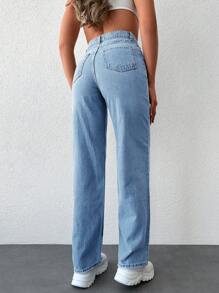 Slant Pocket Straight Leg Jeans - Light Wash - View 2