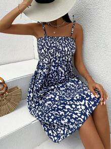 Allover Print Cami Dress - Blue and White - View 5