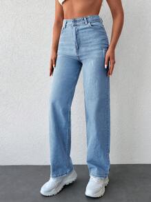Slant Pocket Straight Leg Jeans - Light Wash - View 3