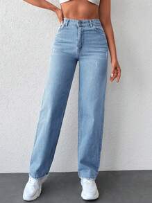 Slant Pocket Straight Leg Jeans - Light Wash - View 5