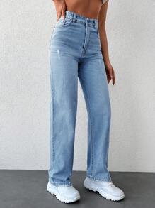 Slant Pocket Straight Leg Jeans - Light Wash - View 7