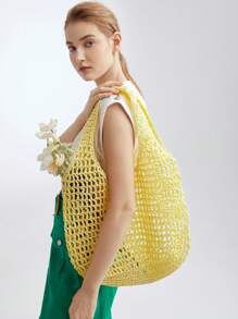 MOTF X Nour PREMIUM YELLOW STRAW TOTE BAG - Yellow - View 9