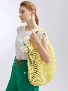 MOTF X Nour PREMIUM YELLOW STRAW TOTE BAG - Yellow - View 6