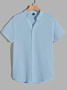 Manfinity NiteLyfe Men Solid Popover Shirt - Baby Blue - View 1
