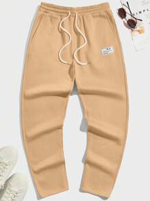 Manfinity RebelGame 男士標語貼布細節腰部抽繩衛褲 - 杏色 - 查看 2