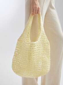 MOTF X Nour PREMIUM NEUTRAL STRAW TOTE BAG - White - View 3