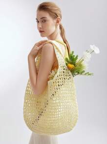 MOTF X Nour PREMIUM NEUTRAL STRAW TOTE BAG - White - View 6