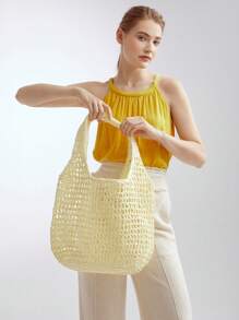 MOTF X Nour PREMIUM NEUTRAL STRAW TOTE BAG - White - View 7