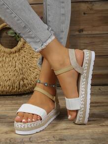 Sandal đế dày dệt đa năng, sandal La Mã thời trang dành cho nữ với quai cài, sandal đế cao bằng dây thừng, sandal thoải mái cho kỳ nghỉ biển. - trắng - Xem 5