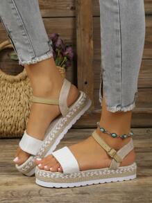 Sandal đế dày dệt đa năng, sandal La Mã thời trang dành cho nữ với quai cài, sandal đế cao bằng dây thừng, sandal thoải mái cho kỳ nghỉ biển. - trắng - Xem 6