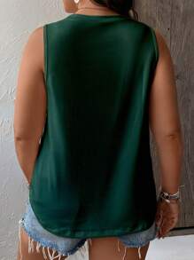 SHEIN LUNE Talla grande Top tank unicolor de cuello V - Verde Oscuro - Ver 2