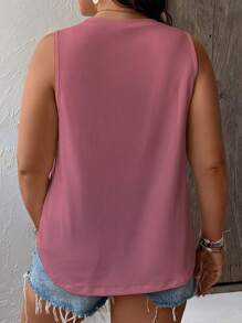 SHEIN LUNE 大碼素色V領背心上衣 - 粉色 - 查看 2