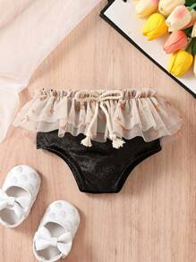 Baby Girl Star Pattern Contrast Mesh Shorts - Multicolor - View 1