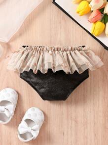 Baby Girl Star Pattern Contrast Mesh Shorts - Multicolor - View 2