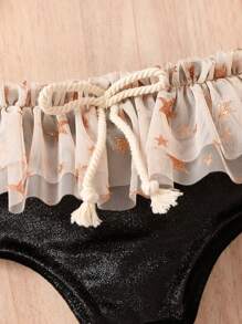 Baby Girl Star Pattern Contrast Mesh Shorts - Multicolor - View 3