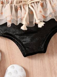 Baby Girl Star Pattern Contrast Mesh Shorts - Multicolor - View 6