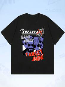 ROMWE MEN Anime Guys Letter & Figure Graphic Tee - Black - View 1