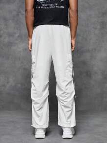 SWAVVY 1pc Flap Pocket Side Drawstring Waist Cargo Pants - White - View 2