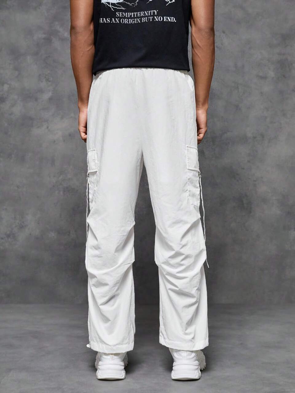1pc Flap Pocket Side Drawstring Waist Cargo Pants