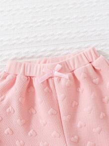 SHEIN Baby Girl Heart Embossed Bow Front Joggers - Multicolor - View 3