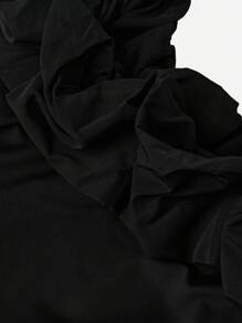 SHEIN Unity Solid Ruffle Trim Cold Shoulder Bodysuit - Black - View 6