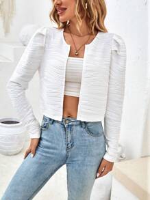 SHEIN LUNE Chất rắn Mở Mặt trước Áo Jacket Crop - trắng - Xem 3