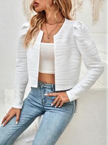 SHEIN LUNE Chất rắn Mở Mặt trước Áo Jacket Crop - trắng - Xem 5