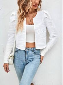 SHEIN LUNE Chất rắn Mở Mặt trước Áo Jacket Crop - trắng - Xem 6