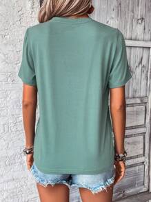 SHEIN LUNE Casual Floral Print Round Neck Short Sleeve Fitted Ladies T-Shirt, Summer Suitable For Going Out