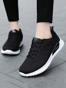 女士極簡前繫帶跑步鞋,運動戶外運動鞋 - 黑色 - 查看 1