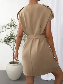 SHEIN Essnce 雙排釦腰帶外套 - 卡其色 - 查看 2